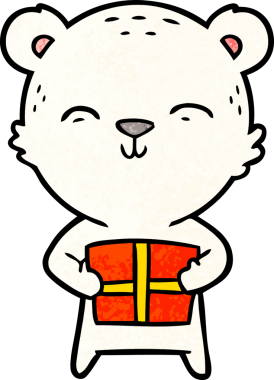 Kutup ayısı Noel hediyesi olarak bir insan tarafından çizilmiş karikatür.