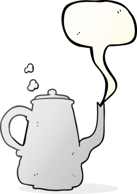 El yazısıyla çizilmiş konuşma balonu karikatürü bir insan tarafından çizilmiş kahve demliği.