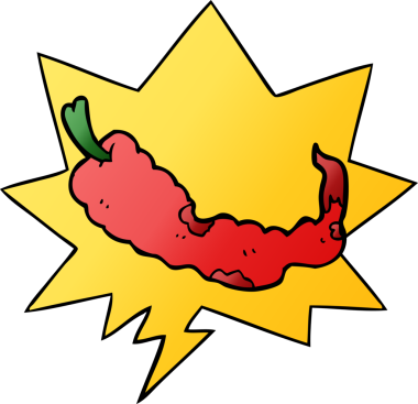 bir insan tarafından çizilmiş, konuşma baloncuklu kırmızı biber çizgi filmi.