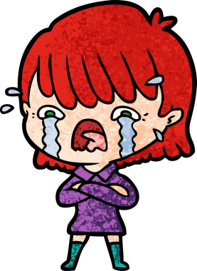 Bir insan tarafından çizilmiş ağlayan çizgi film kızı.