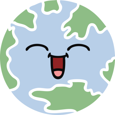 Bir insan tarafından çizilmiş düz renkli bir yeryüzü çizgi filmi.