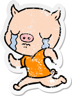 Bir insan tarafından çizilmiş, ağlayan bir domuzun sıkıntılı çıkartması.