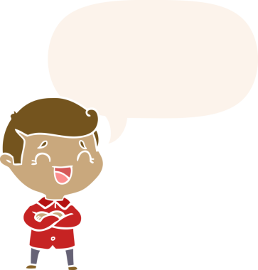 Bir insan tarafından çizilmiş retro tarzı konuşma balonlu gülen adam.