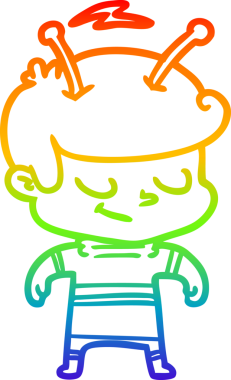 Gökkuşağı gradyan çizimi bir insan tarafından çizilmiş dost bir uzay adamının çizimi