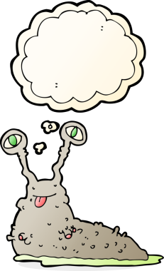 Düşünce baloncuğu insan tarafından çizilmiş iğrenç bir çizgi film sümüklüböceği.