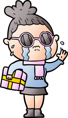 Bir insan tarafından çizilmiş gözlüklü, ağlayan bir kadın.