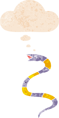 Düşünce baloncuklu çizgi film yılanı grunge dertli eski moda bir insan tarafından çizilmiş.