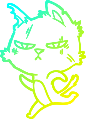 Bir insan tarafından çizilen sert çizgi film kedisinin soğuk gradyan çizimi