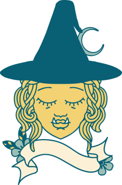 Retro Dövme Biçimi Bir insan tarafından çizilmiş yarım orc cadı yüzü