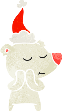 Mutlu el çizimi, bir insan tarafından çizilmiş Noel Baba şapkası takan bir kutup ayısının eski çizgi filmi.