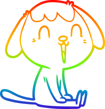 Gökkuşağı gradyan çizimi. Bir insan tarafından çizilmiş şirin bir köpek çizimi.