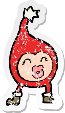 Bir insan tarafından çizilmiş komik bir Noel yaratığının retro sıkıntılı çıkartması.