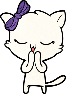 Bir insan tarafından çizilmiş kafasında yay olan çizgi film kedisi.