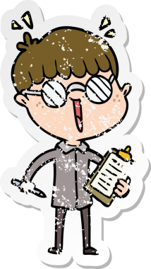 Bir insan tarafından çizilmiş gözlük takan çizgi film karakterinin sıkıntılı çıkartması.