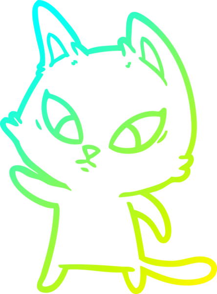 Bir insan tarafından çizilmiş kafası karışmış çizgi film kedisinin soğuk gradyan çizgisi.