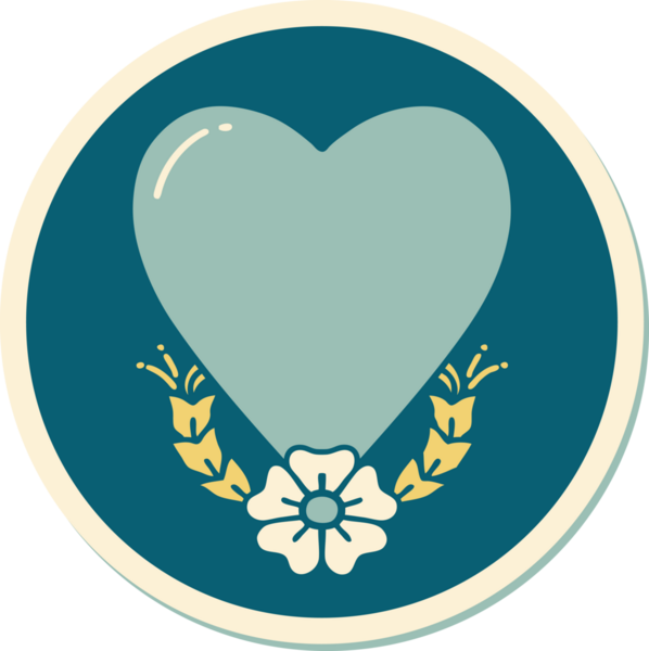 Bir insan tarafından çizilmiş geleneksel bir kalp ve çiçek stiliyle dövme çıkartması.