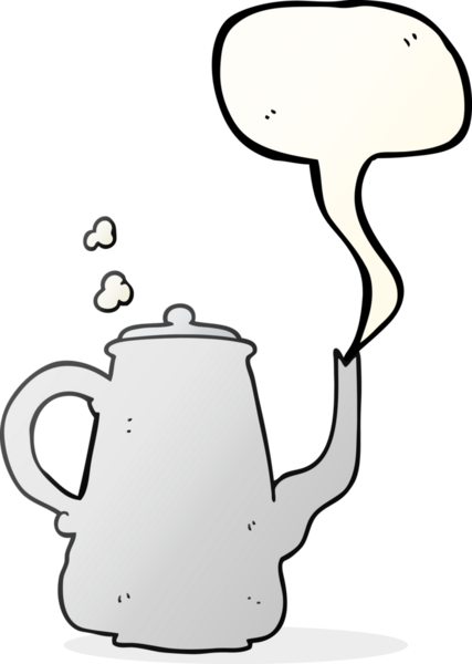 El yazısıyla çizilmiş konuşma balonu karikatürü bir insan tarafından çizilmiş kahve demliği.