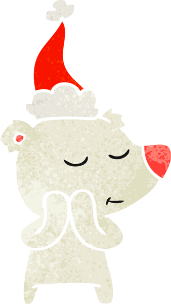 Mutlu el çizimi, bir insan tarafından çizilmiş Noel Baba şapkası takan bir kutup ayısının eski çizgi filmi.