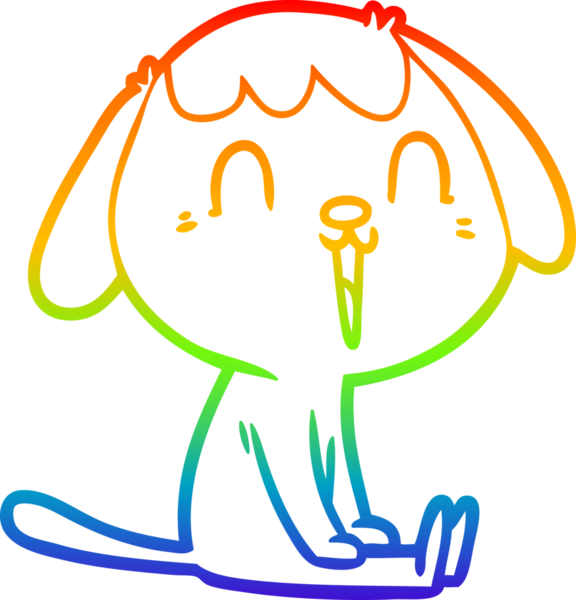 Gökkuşağı gradyan çizimi. Bir insan tarafından çizilmiş şirin bir köpek çizimi.