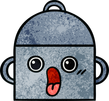 Bir insan tarafından çizilmiş yemek tenceresinin retro grunge desenli karikatürü