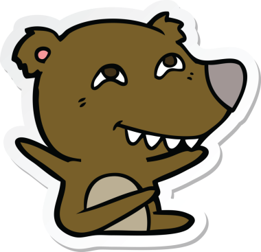 Bir insan tarafından çizilmiş dişleri gösteren bir çizgi film ayısının çıkartması.