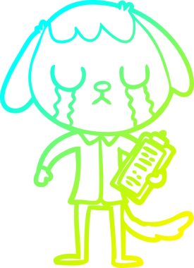 Bir insan tarafından çizilmiş ağlayan şirin bir köpeğin soğuk gradyan çizimi.