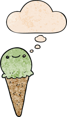 Bir insan tarafından çizilmiş grunge desenli düşünce baloncuklu çizgi film dondurması.