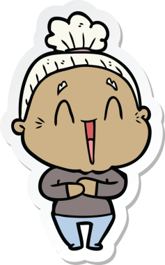 Bir insan tarafından çizilmiş mutlu yaşlı bir kadının çıkartması.