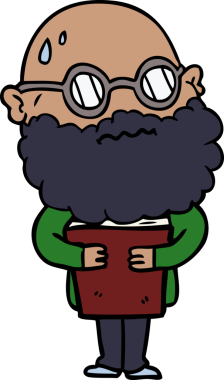 Bir insan tarafından çizilmiş sakallı ve gözlüklü endişeli bir adam.