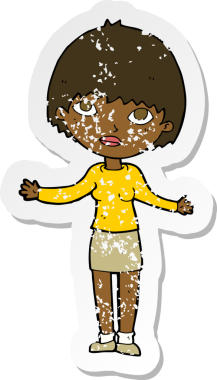 Bir insanın omuz silktiği karikatür kadın etiketi.