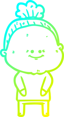 Bir insan tarafından çizilmiş, mutlu, yaşlı bir kadının çizimi.