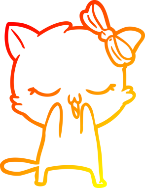 Bir insan tarafından kafasında yay olan çizgi film kedisinin sıcak çizgi çizimi