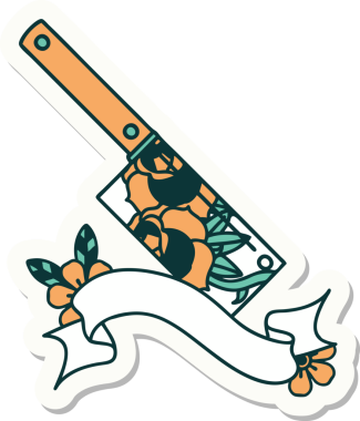 Satır sancağıyla dövme stili çıkartması ve bir insan tarafından çizilmiş çiçekler