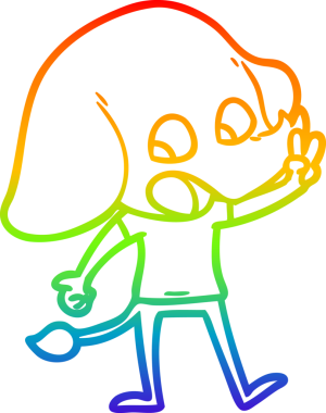 Gökkuşağı gradyan çizgisi bir insan tarafından çizilmiş şirin bir fil çizimi