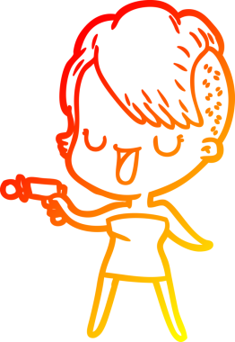 Hipster saç kesimi bir insan tarafından çizilmiş güzel bir çizgi film kızı çizimi.