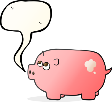 Bir insan tarafından çizilmiş serbest konuşma balonu çizgi filmi domuz kumbarası.