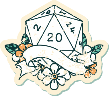 Retro Dövme Biçimi Doğal 20 D20 zar bir insan tarafından çizildi