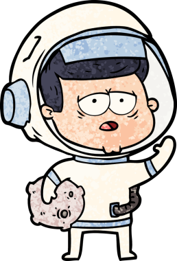 Bir insan tarafından çizilmiş yorgun astronot çizgi filmi.