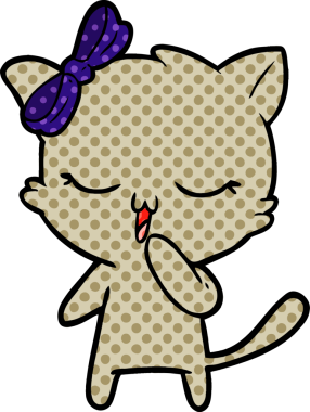 Bir insan tarafından çizilmiş kafasında yay olan çizgi film kedisi.