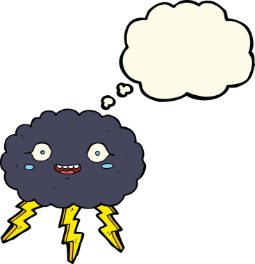 Bir insan tarafından çizilmiş düşünce baloncuklu mutlu çizgi film yağmur bulutu