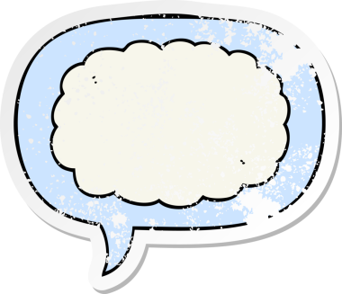 Konuşma baloncuğu olan karikatür bulutu bir insan tarafından çizilmiş sıkıntılı eski bir çıkartma