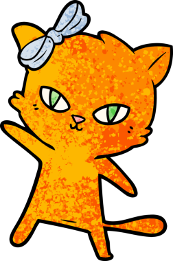 Bir insan tarafından çizilmiş sevimli çizgi film kedisi.