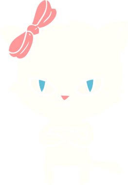 Sevimli düz renkli çizgi film kedisi bir insan tarafından çizilmiş.