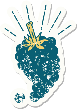 Bir insan tarafından çizilmiş bir demet üzüm dövmesinin eski bir çıkartması.