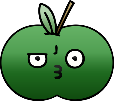 Bir insan tarafından çizilmiş sulu bir elmanın gölgeli çizgi filmi.