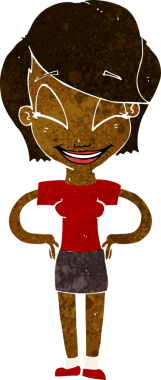 Bir insan tarafından çizilmiş kalçaları olan çizgi film kadını.