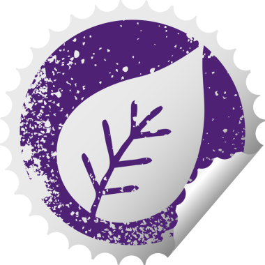 Bir insan tarafından çizilmiş sonbahar yaprağının çizilmiş dairesel kabuk soyma etiketi.