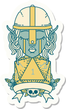 Ağlayan bir elf savaşçı karakterinin çıkartması. Doğal bir insan tarafından çizilmiş bir D20 rulo.