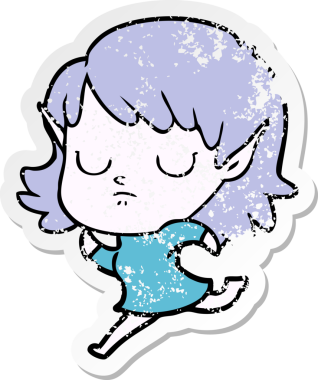 Bir insan tarafından çizilmiş karikatür elf kızının sıkıntılı çıkartması.