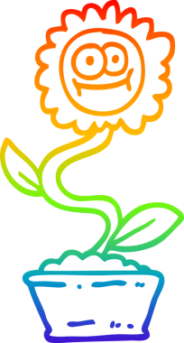 gökkuşağı gradyan çizgisi bir insan tarafından kabın içinde çizilmiş bir karikatür çiçeği